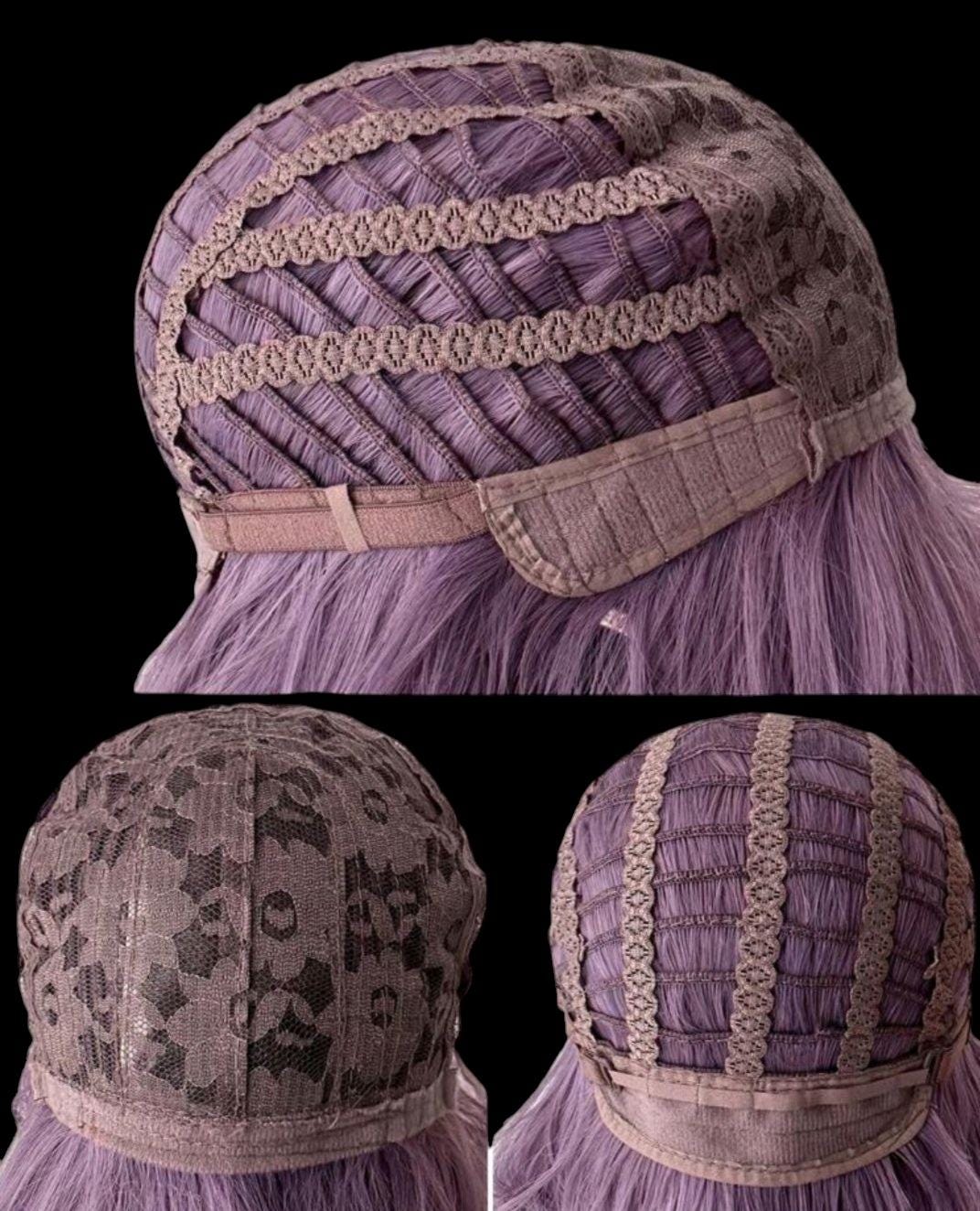 Dusty purple wavy synthetic wig with bangs